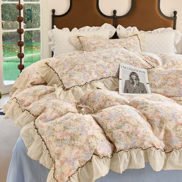 Vintage French Elegant Floral Wedding 100% Cotton Bedding Set